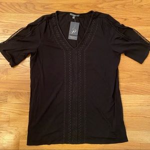 Adrianna Papell S Bkack Embroidered Shirt NWT